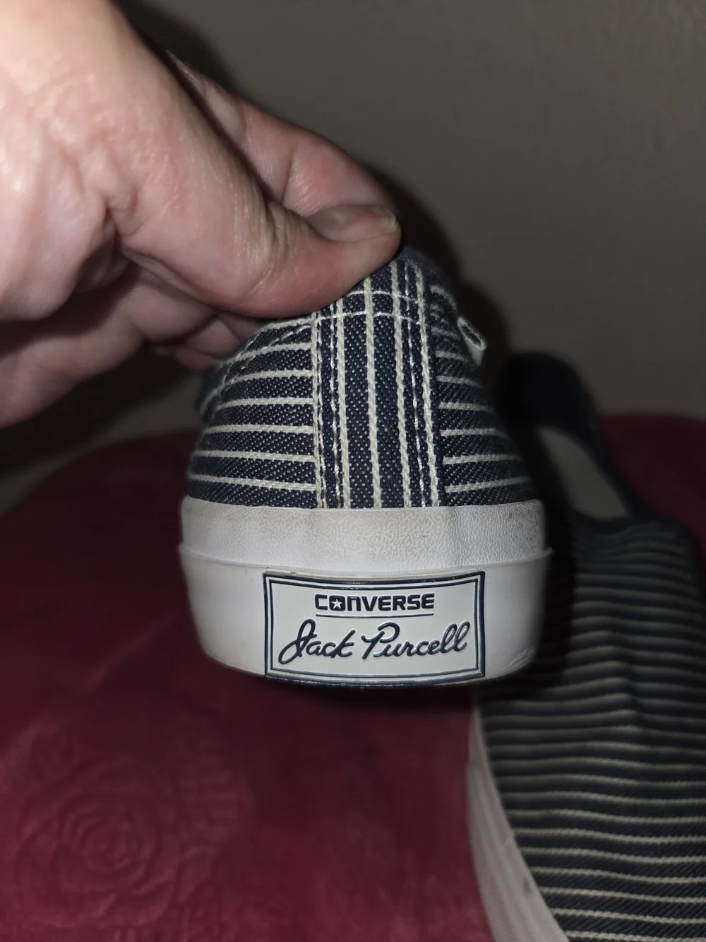 Converse Unisex Slip-On Striped Canvas Sneakers in Navy/White